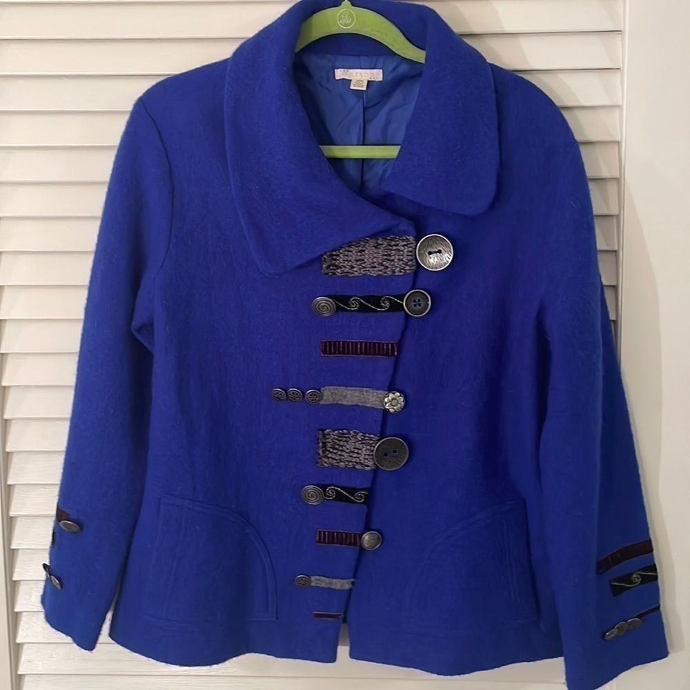 Carson 100% Wool Incredible Art To Wear Jacket Embellished with Funky Buttons